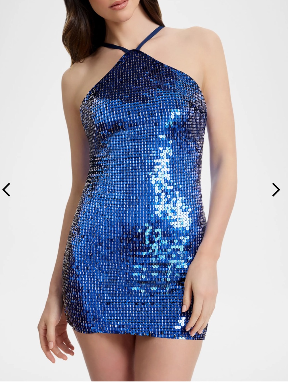 Dress the Population Black Label Sequin Halter Mini Dress - Navy Blue M